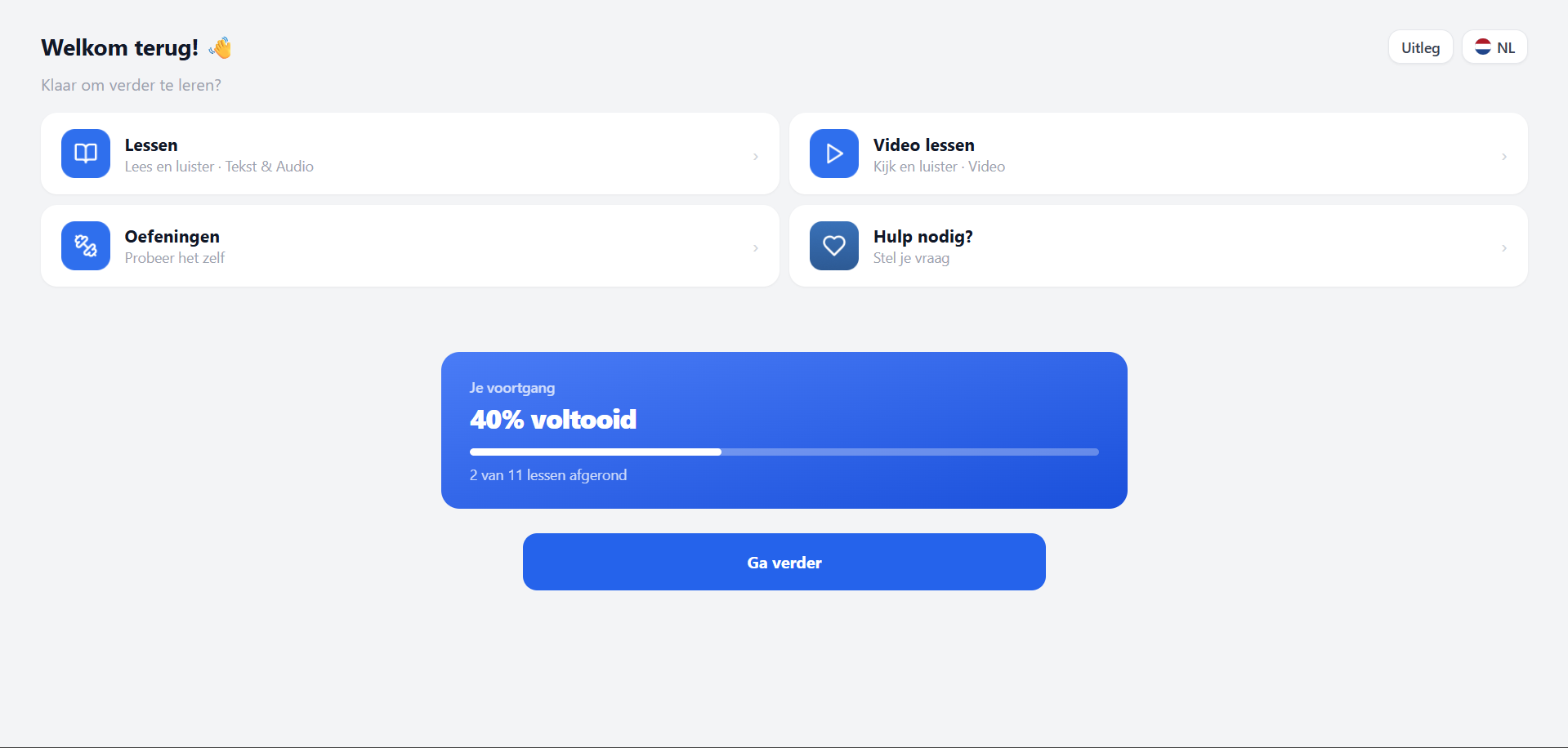 Applicatie: Homepage desktop
